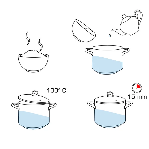 Wie Man Reis Mit Wenigen Zutaten Einfach Rezept Kochen Anleitung — Stockvektor