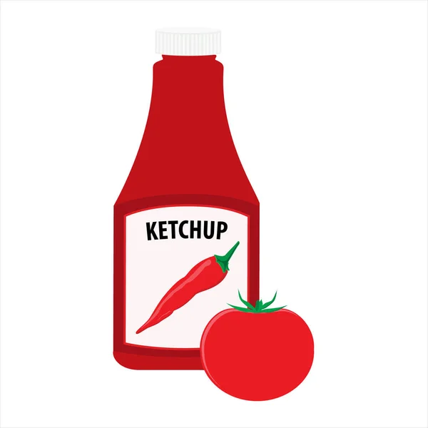 Rajčatová Kečup Láhev Horkým Chilli Paprikou Celé Červené Rajče — Stockový vektor