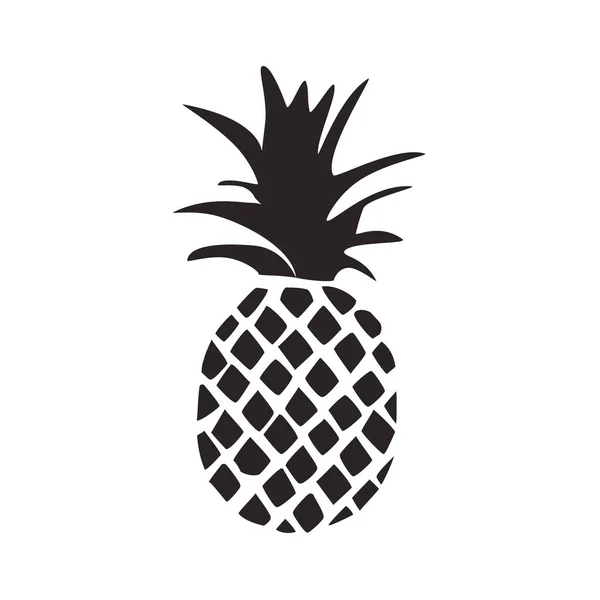 Ananas Tropické Ovoce Černá Silueta Izolované Bílém Pozadí — Stockový vektor