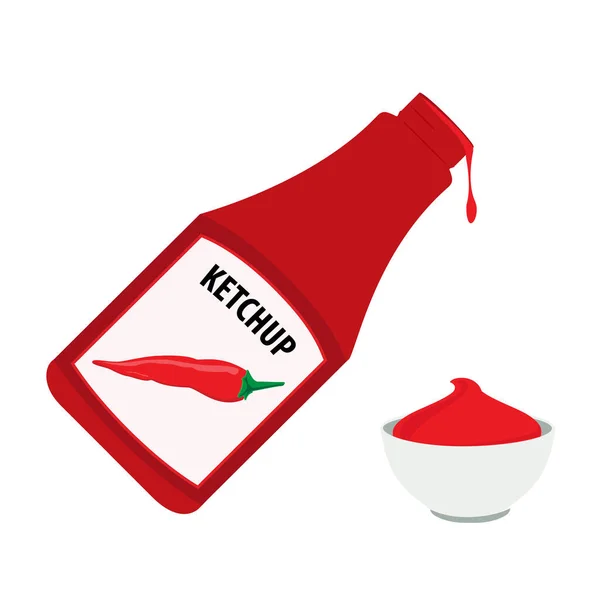 Botella Ketchup Ketchup Tomate Bol Aislado Sobre Fondo Blanco Salsa — Archivo Imágenes Vectoriales