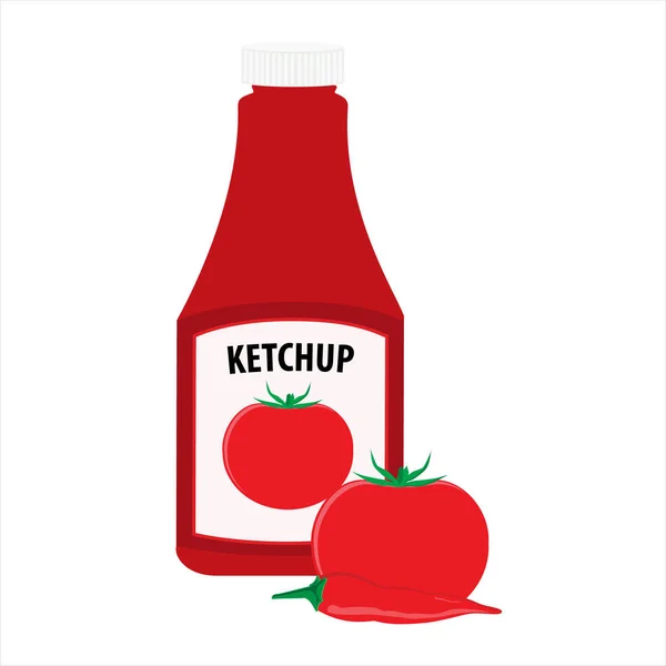 Bouteille Ketchup Tomate Tomate Rouge Entière Piment — Image vectorielle