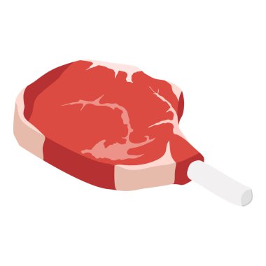 Beyaz arka planda izole edilmiş çiğ domuz pirzolası, izometrik görüş. Vektör