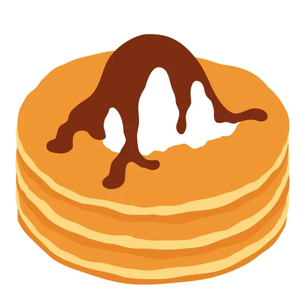 Stack Pancakes Vanilla Ice Cream Chocolate Syrup Topping Isolated White — Stock Vector