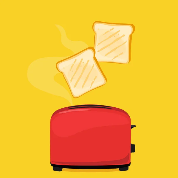 Slices Toast Jumping Out Toaster Yellow Background Vector — Stock Vector