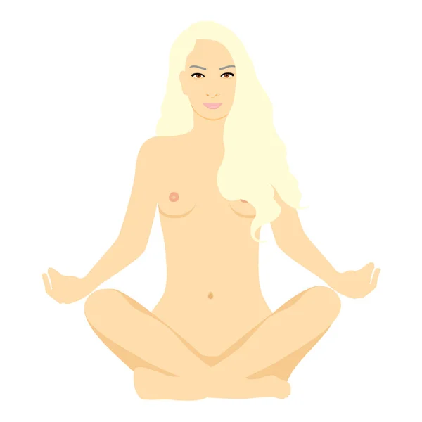 Mujer Fitness Desnuda Pose Yoga Para Cuidado Del Cuerpo Publicidad — Vector de stock