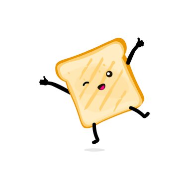 Cute happy cartoon funny toast icon. Smiling toast bread character vector illustration design. Isolated on white background clipart