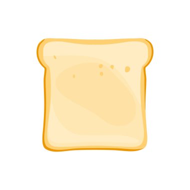 Beyaza izole edilmiş dilimlenmiş tost ekmeği. Tost üst görünüm. Hafif kızarmış tek bir dilim beyaz ekmek. Vektör