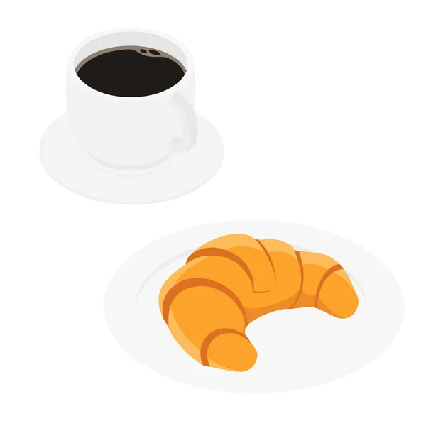 Coffee Cup Croissant Isolated White Background Isometric View Vector — Stock Vector