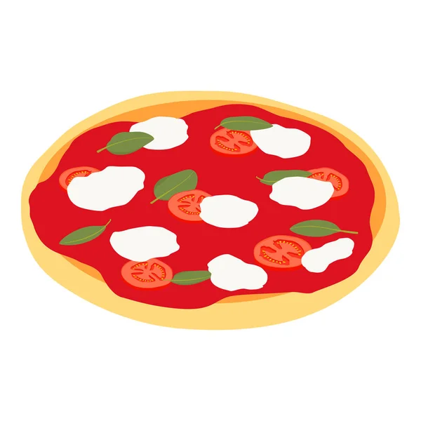 比萨玛格瑞塔隔离在白色背景 等距视图 配西红柿 罗勒和莫扎拉奶酪的比萨饼 — 图库矢量图片