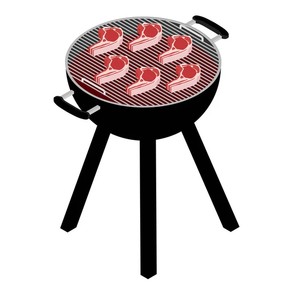 Heerlijke Rauwe Lamsvlees Barbecue Grill Geïsoleerd Witte Achtergrond Isometrische Kijk — Stockvector