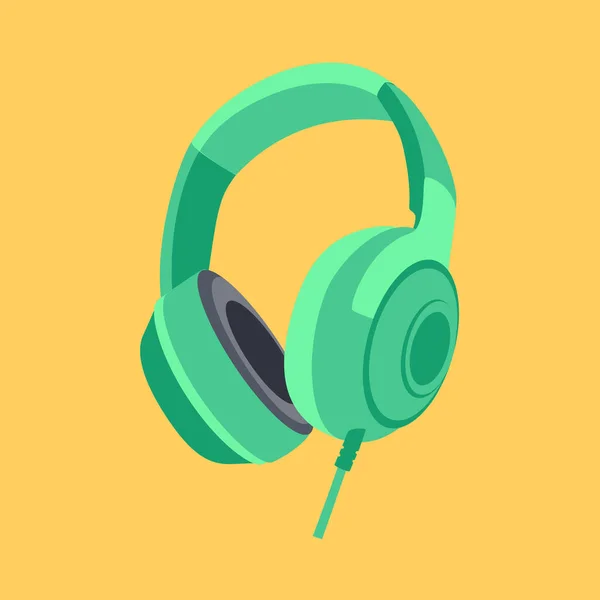 黄色背景的绿色耳机 音乐倾听的概念 — 图库矢量图片