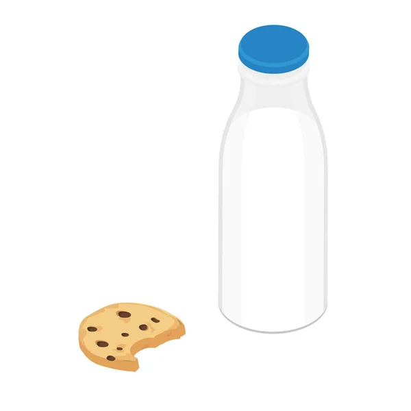 Chocolate Chip Cookie Und Eine Flasche Milch Isoliert Auf Weißem — Stockvektor