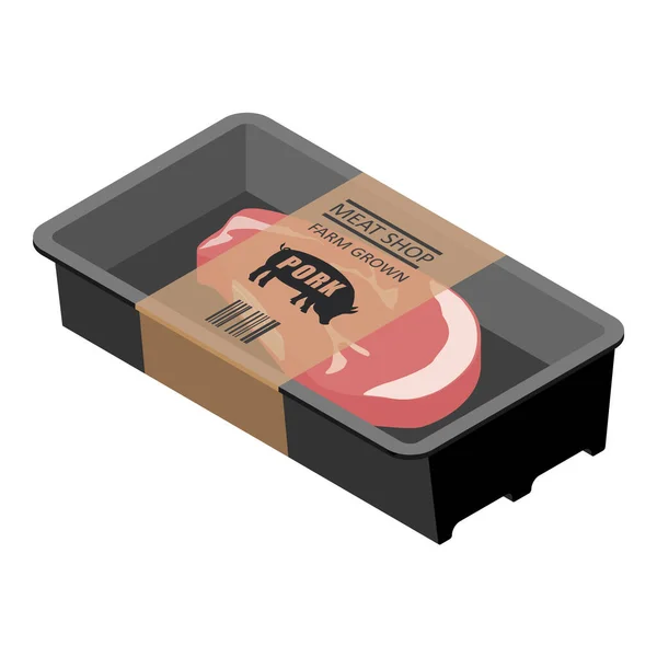 Rauw Vers Varkensvlees Voedsel Verpakking Ontwerp Geïsoleerd Witte Achtergrond Isometrische — Stockvector