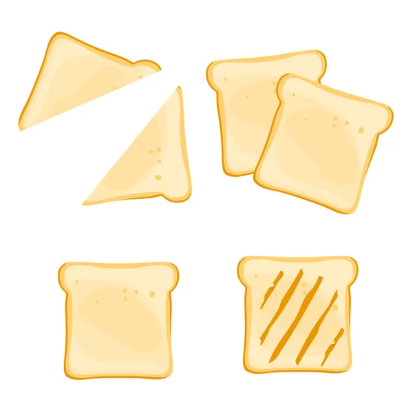 Witte Toast Brood Plakjes Voor Sandwich Geïsoleerd Witte Achtergrond Vector — Stockvector