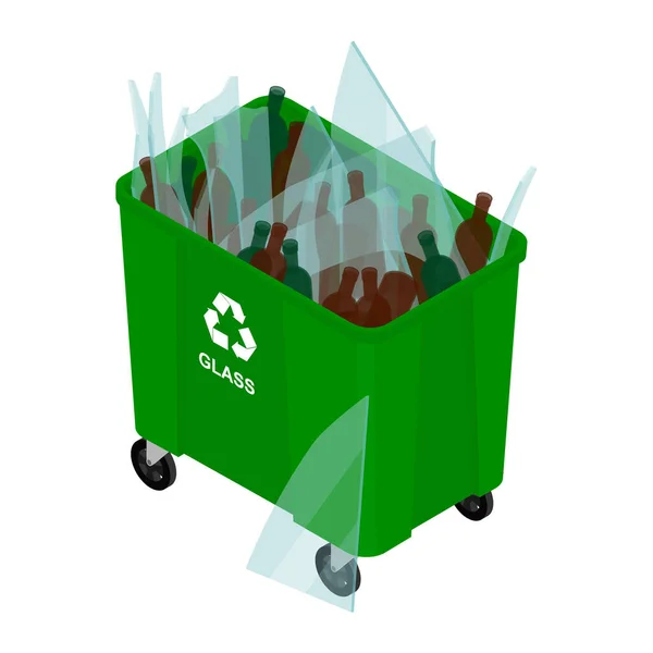 Lata Verde Con Icono Vector Basura Vidrio Clasificado Reciclaje Separación — Vector de stock