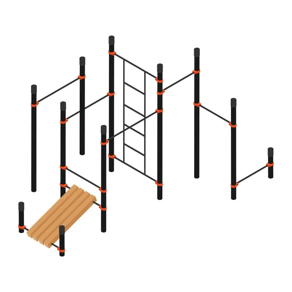 市公共公园街道健身区 运动游乐场 室外体育器材 等距视图 — 图库照片