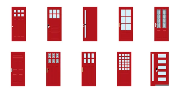 Drzwi wejściowe do domów i budynków ustawione w stylu płaskiej konstrukcji izolowane — Zdjęcie stockowe