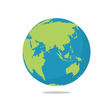 Dünya küresi beyaz arka planda izole edildi. Düz Dünya ikonu. Vektör illüstrasyonu.