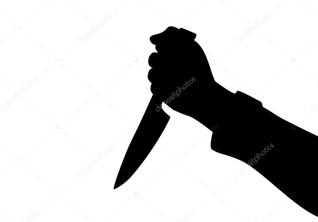 Shadow silhouette of killing knife in hand isolated on white background. Vector