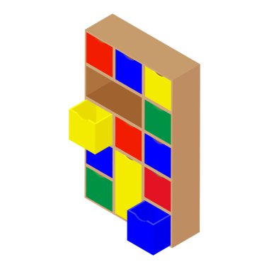 Küp modüler depolama mobilyası. İzometrik görünüm.
