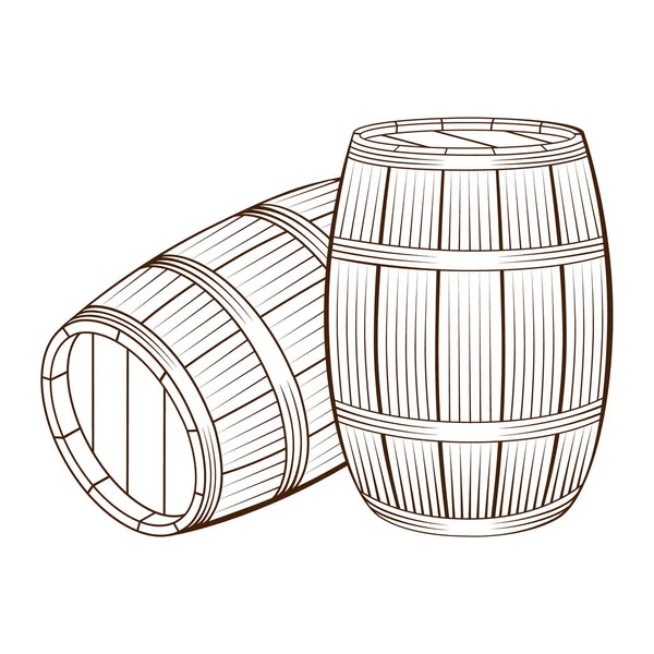 Trzy Drewniane Beczki Wino Inny Alkohol Ręcznie Rysowane Drewniane Beczki — Zdjęcie stockowe