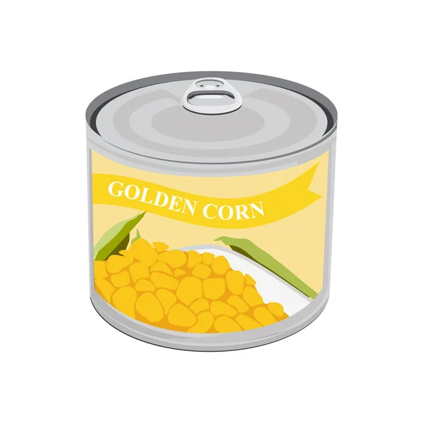 Organiczne Puszki Złotej Kukurydzy Mogą Izolować Się Białym Tle Raster — Zdjęcie stockowe