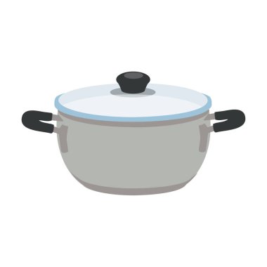 Beyaz arka planda izole edilmiş tencere. Yemek pişirmek için çizgi film mutfak gereçleri koleksiyonu. Kaynama için vektör ögesi 