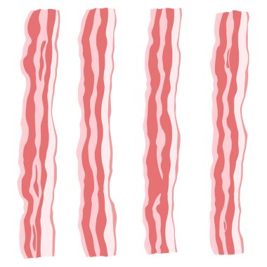 Beyaz arka planda izole edilmiş taze çiğ domuz pastırması. Lezzetli kahvaltı malzemesi. Vektör