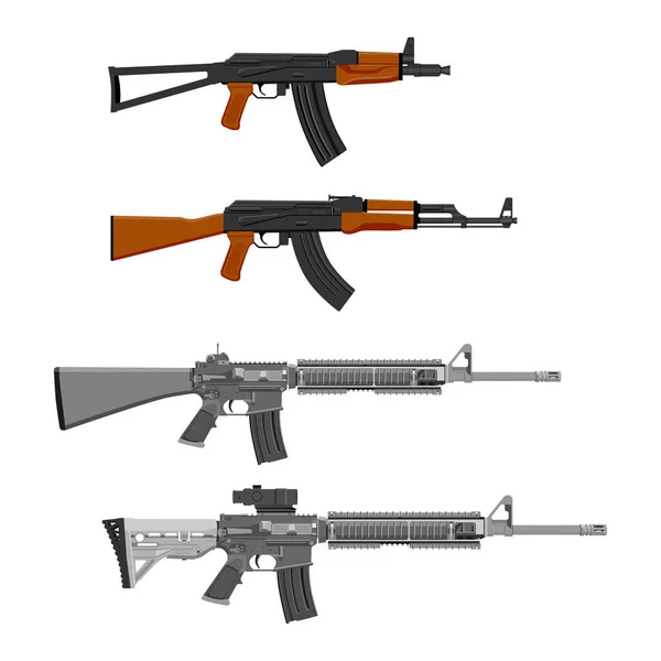 Weapon Collection Vector Illustration Automatic Rifles Isolated White Background — Stock Vector