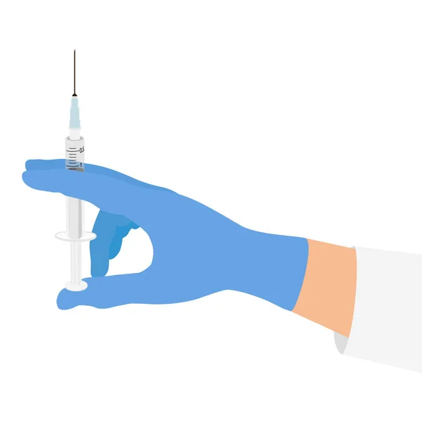 Mano Enfermera Guante Médico Sosteniendo Jeringa Desechable Con Aguja Una — Vector de stock