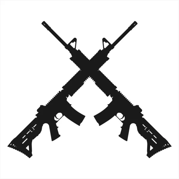 Vector Illustration Two Crossed Assault Rifle Icon Silhouette Automatic Fire — Stock Vector