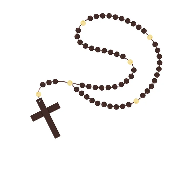 茶色の木製のカトリックロザリオビーズ 宗教的なシンボル ロザリオのネックレス 祈りのシンボル ビーズのロザリオ — ストックベクタ