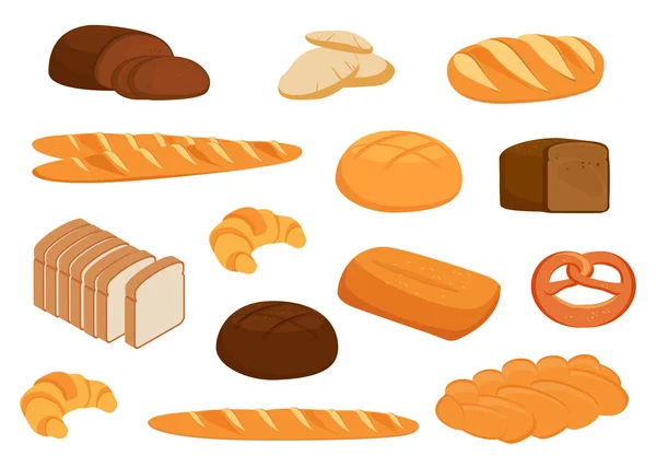 Установите Векторные Иконки Хлеба Ржаной Хлеб Цельное Зерно Пшеничный Хлеб — стоковый вектор