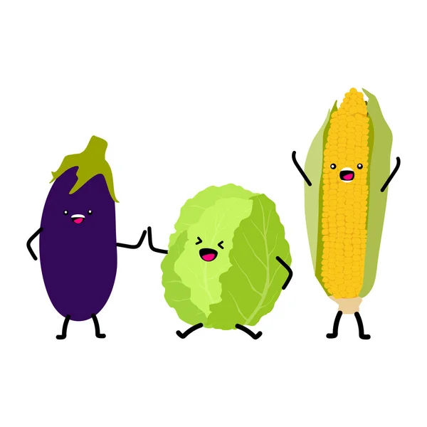 Legumes Para Crianças Personagens Vegetais Bonitos Kawaii Desenhos Animados Saudáveis — Vetor de Stock