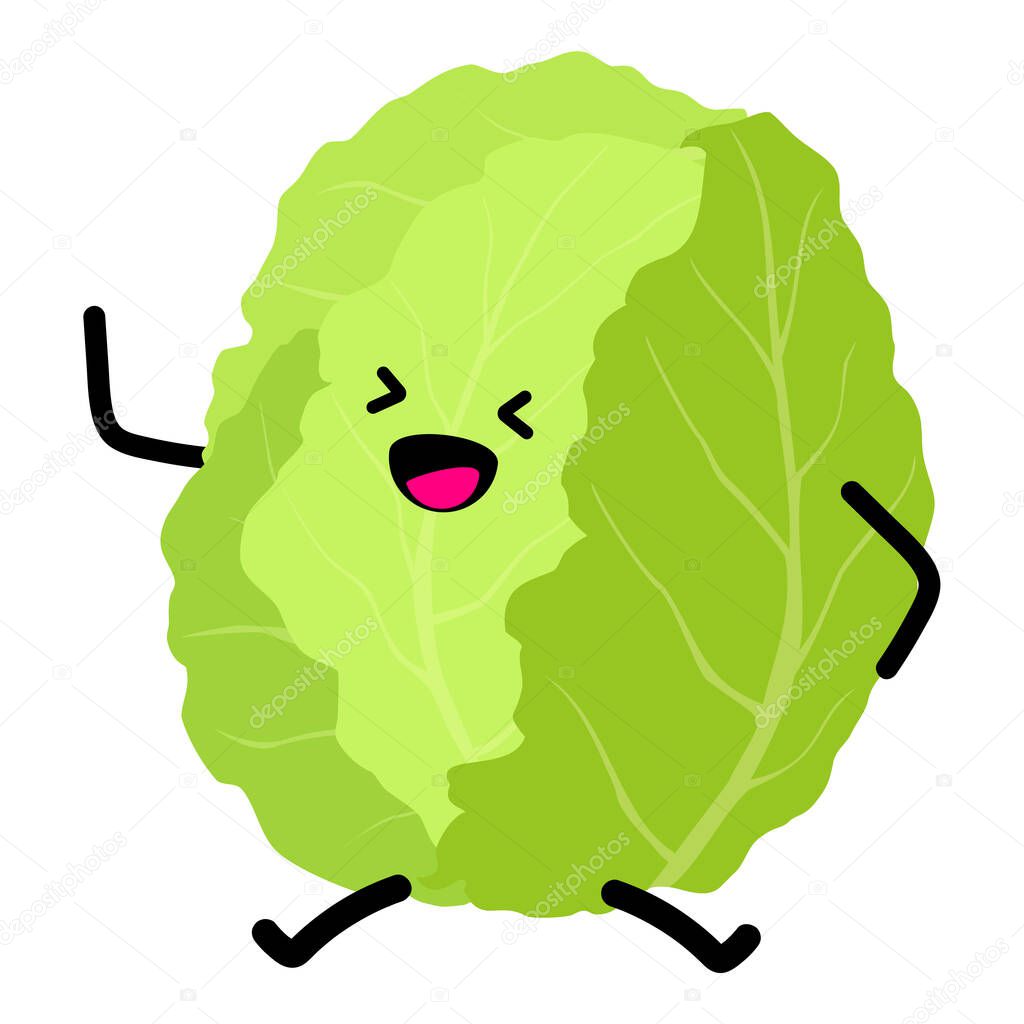 Vegetables for kids. Cute vegetable character, healthy cartoon kawaii. Cabbage. Vector