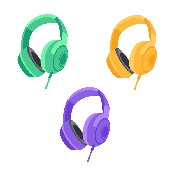 Colorful Headphones Set Isolated White Background Listening Music Concept Raster — Stock Photo, Image