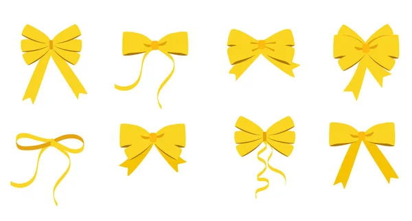 Goldener Bogensatz Cartoon Raster Gelbe Bänder Satinschleifen Für Weihnachtsgeschenke Geschenkkarten — Stockfoto