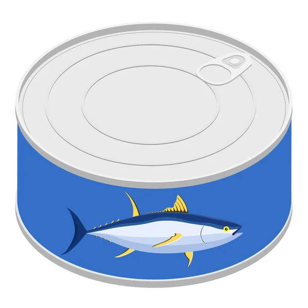 栅格插图罐装金枪鱼图标 带有标签的金枪鱼鱼罐头 — 图库照片