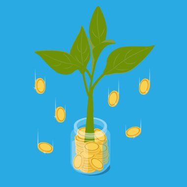 İş yatırımı kâr vektörü çizimi. Gelir ve gelir metaforu. Para ağacından gelen para. Yatırımcıların stratejisi, finansman kavramı
