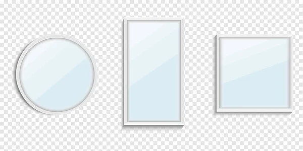 Mirrors Set Different Shapes Isolated Mirror Frame White Mirrors Template — Stock Vector