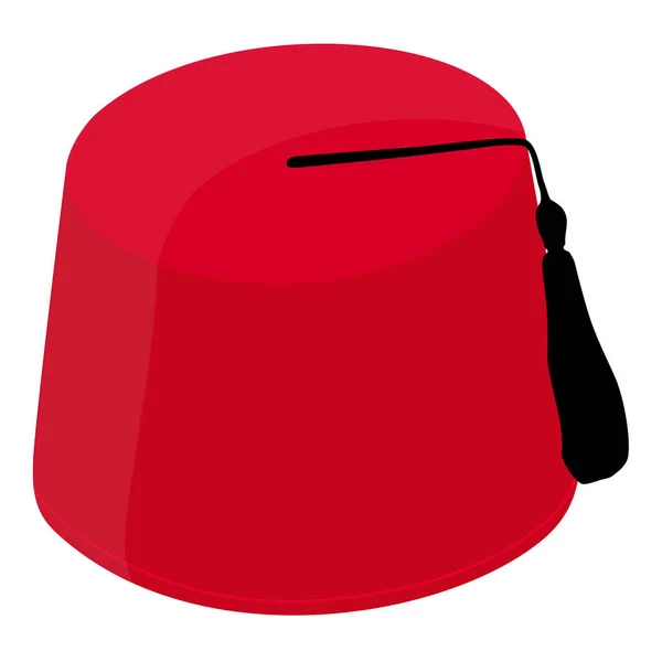 Beyaz Üzerinde Siyah Püskül Vektörü Olan Kırmızı Türk Fez Şapkası — Stok Vektör