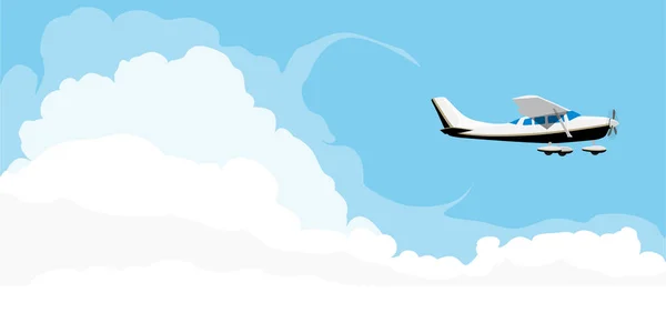 Petit Avion Monomoteur Cessna Volant Dans Ciel Bleu Avec Des — Image vectorielle