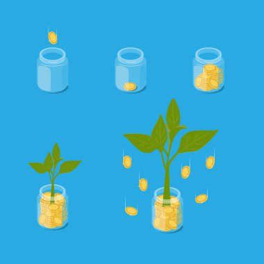 İş yatırımı kâr vektörü çizimi. Gelir ve gelir metaforu. Para ağacından gelen para. Yatırımcıların stratejisi, finansman kavramı