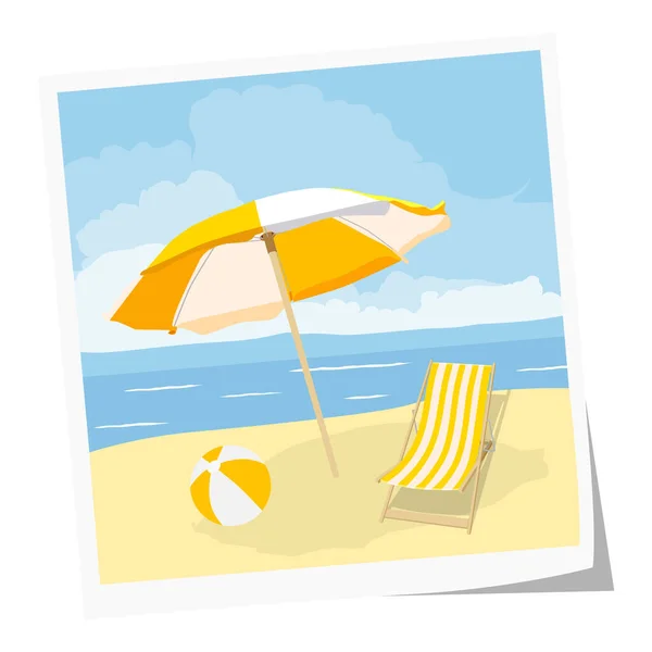 Beautiful Beach Chair Umbrella Ball Sandy Beach Sea Summer Holiday — Stock Vector