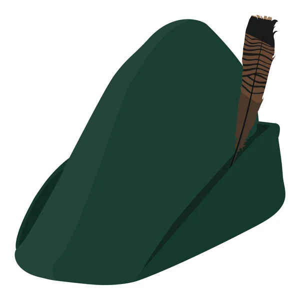 Robin Hood Klobouk Izolovaný Bílém Rakouský Zelený Klobouk Peřím Trčícím — Stockový vektor