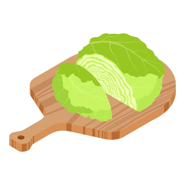 Cabbage Slice Cutted Cabbage Wooden Chopping Board Isolated White Background — Stock Vector