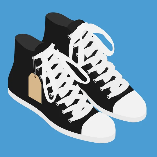 Par Vintage Svarta Omvända Sneakers Skor Isolerad Blå Bakgrund Isometrisk — Stockfoto