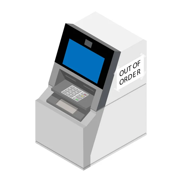 Koncept mimo provoz. Izometrický pohled ATM izolovaný na bílém pozadí — Stock fotografie