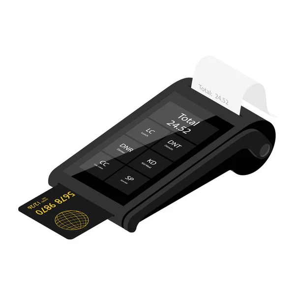 Νέο έξυπνο POS τερματικό μηχάνημα πληρωμής με τραπεζική πιστωτική κάρτα που απομονώνονται σε λευκό φόντο — Φωτογραφία Αρχείου