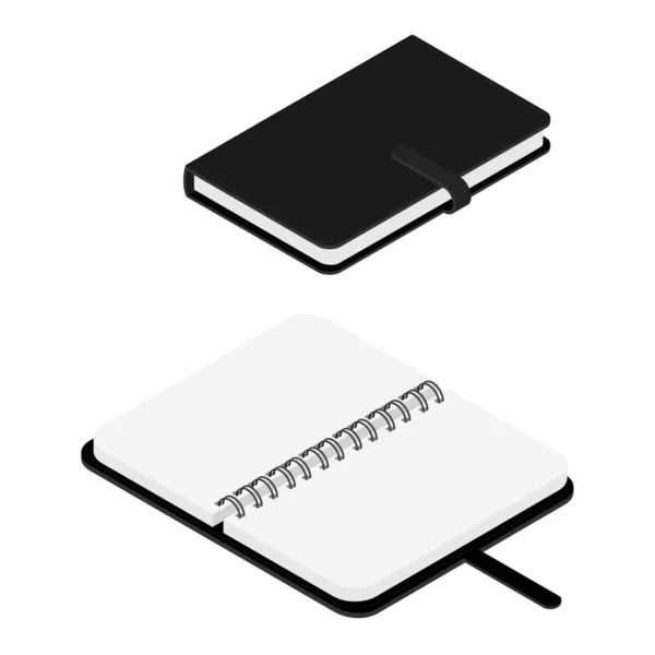 Fekete bőr notebook, jegyzettömb elszigetelt fehér alapon — Stock Fotó